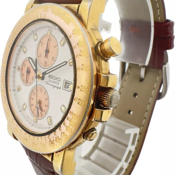 Vintage Seiko Men's Quartz Chronograph Wristwatch 7T32-7A8A w Salmon Sub Dials - Picture 3 of 11